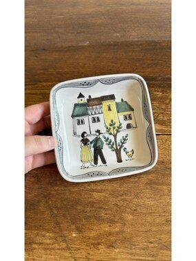 Hand Painted Trinket Dish with Couple in City Scene - Made in Switzerland